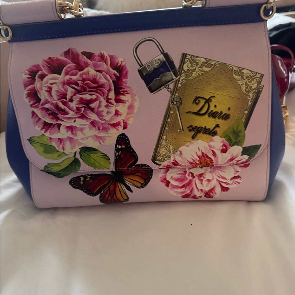Floral Print Handbag - Pink and Blue - Picture 3 of 9